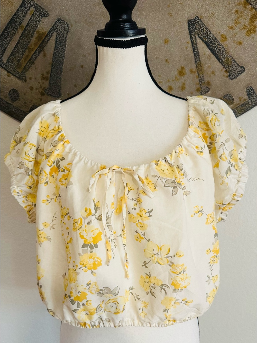 a new day Cream Floral Peasant Top with Yellow Print